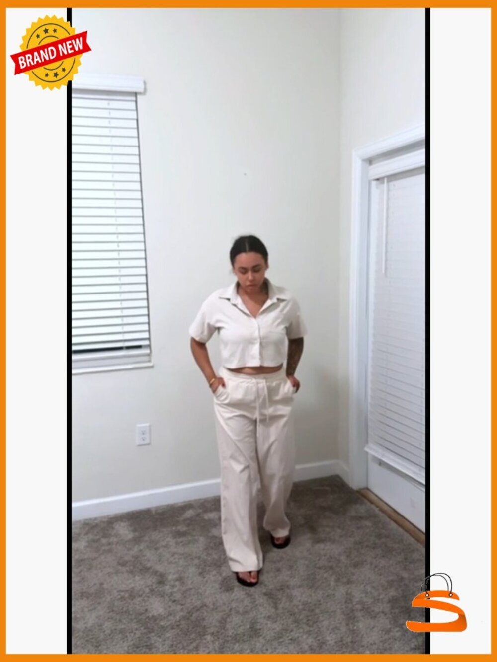 2 Piece Crop Top and Wide Leg Pants Set w/ Pockets Size M - Picture 5 of 7
